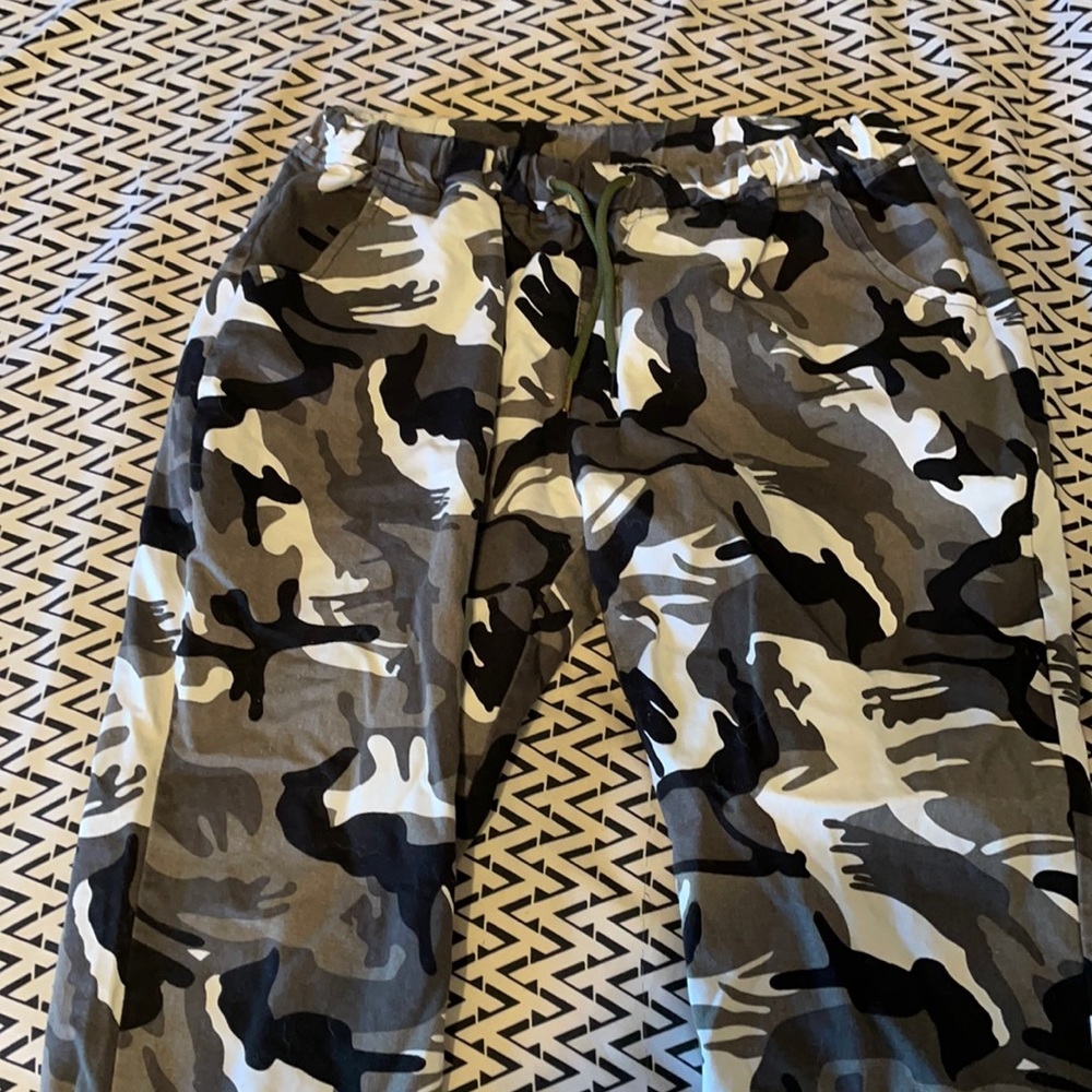 Black white and gray camo pants